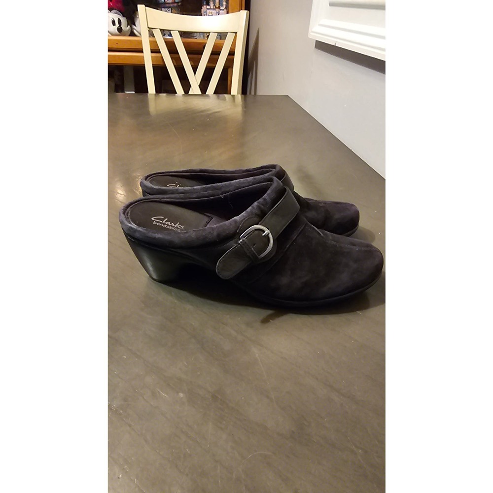 Clarks Bendables Black suade slip on clogs size‎ 8.5 - Picture 3 of 5